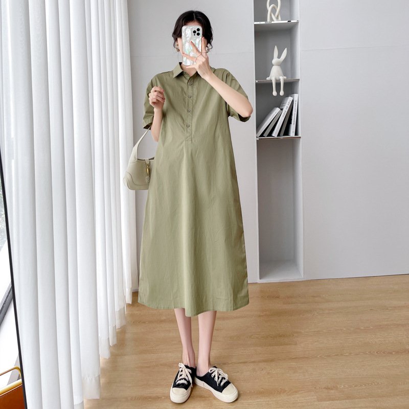 Đầm sơ mi bà bầu dáng suông, rộng rãi, thoáng mát tạo cảm giác thoải mái, chất Linen mềm mịn cao cấp Đũi Việt Da61 XANH RẺU