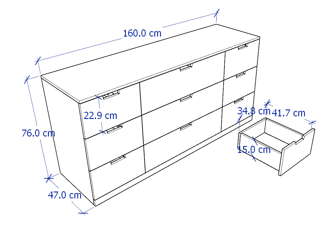 BANALDO, Tủ đựng đồ lưu trữ 3 tầng 9 hộc kéo DRA_057, 160x47x76cm