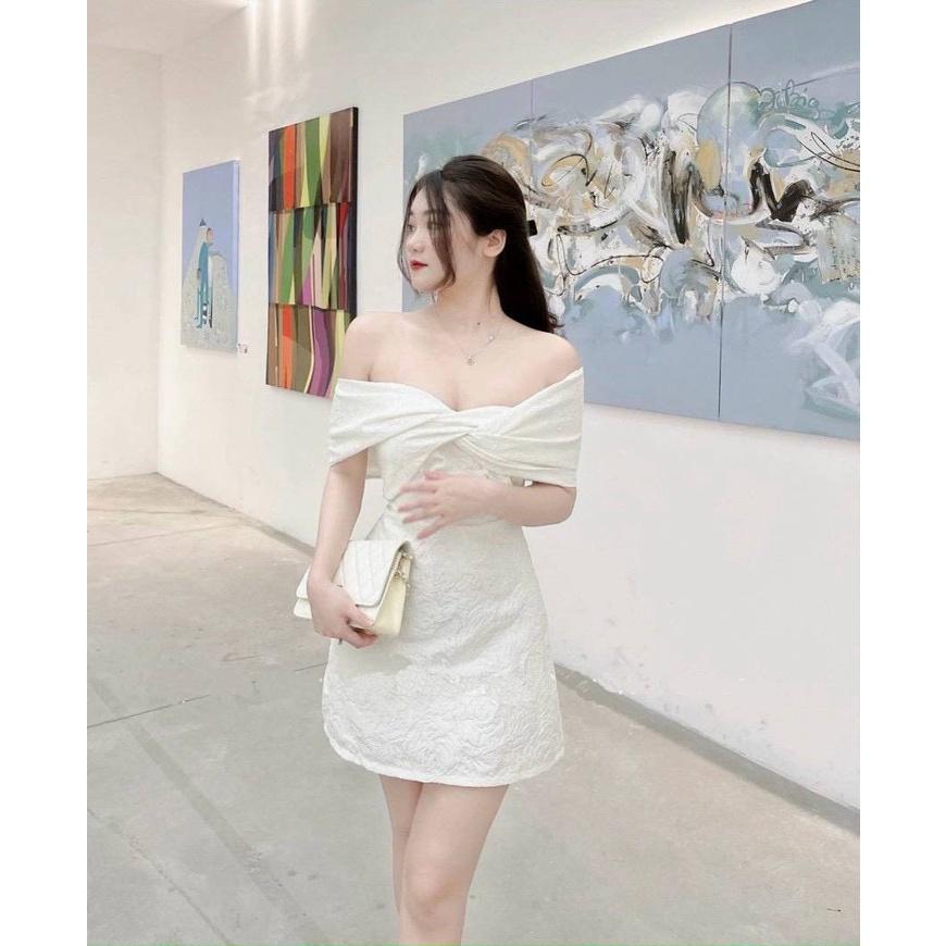 Đầm Gấm Bẹt Vai Nơ Xoắn - YUME Y0610