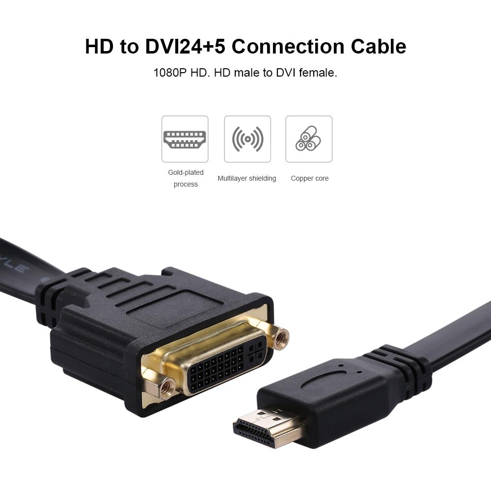 Cáp chuyển đổi HD Male sang DVI Female Adapter DVI24 + 5 to 1080P HD Flat Video Converter DVI sang HD cho máy tính xách tay