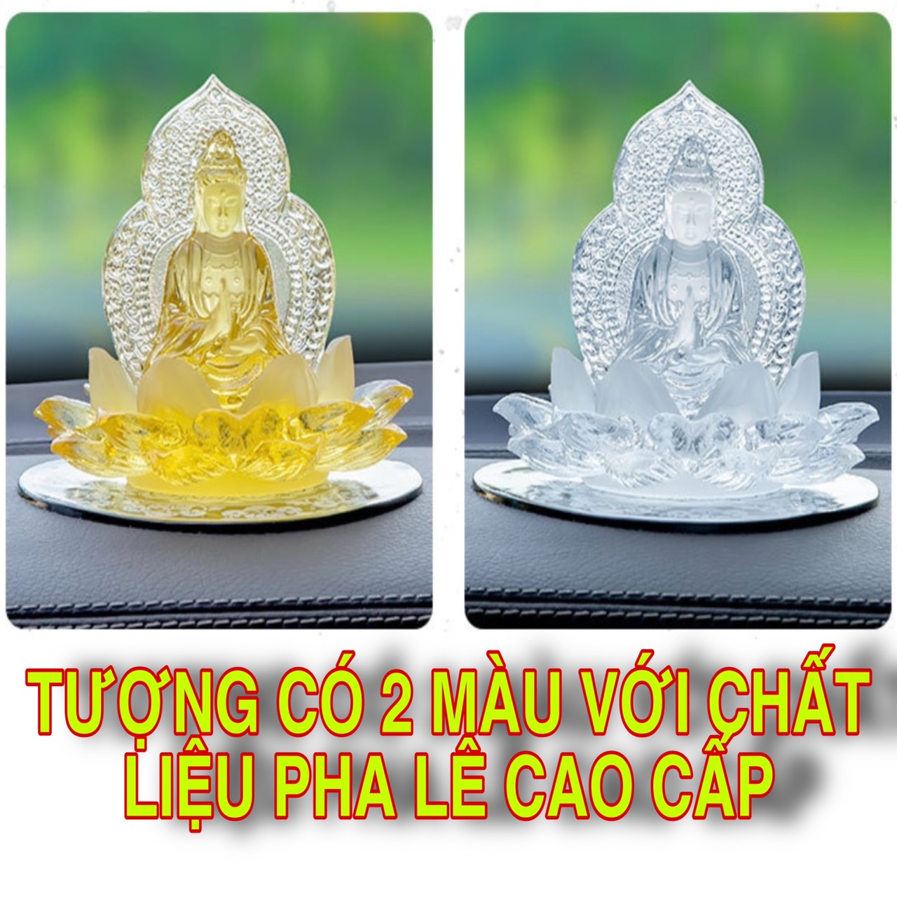 Tượng phật bà Quan Âm ngự đài sen để taplo ô tô xe hơi chất liệu pha lê cao cấp - Tượng Quan Âm Bồ Tát để bàn làm việc