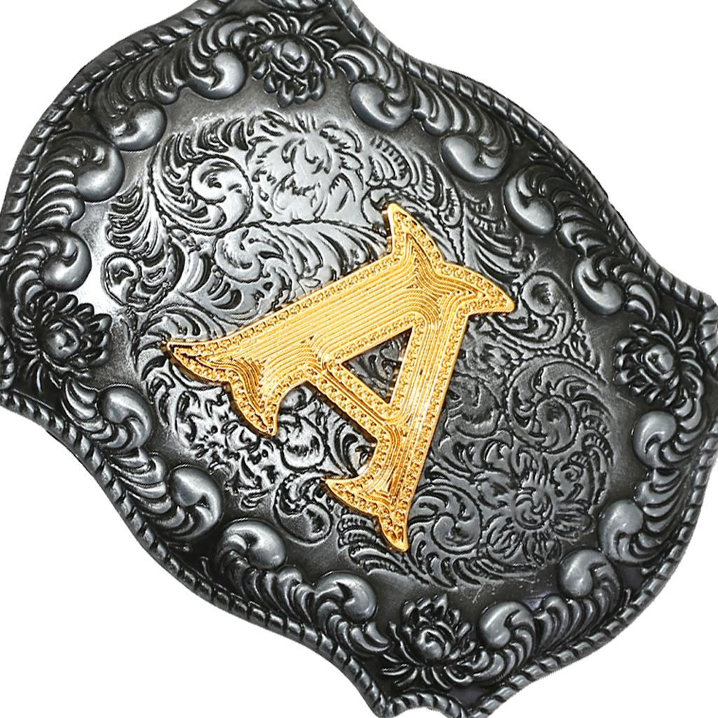 Western Cowboy Golden Initial Letter A-Z Metal Belt Buckle Men's Accessory A
