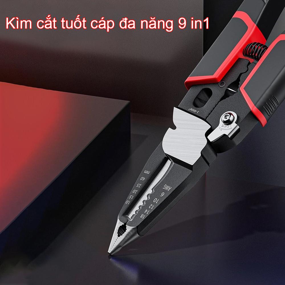 Kìm cắt tuốt dây đa năng 9 trong 1, Kìm cắt cáp tuốt dây kìm ép cos đa năng 215mm