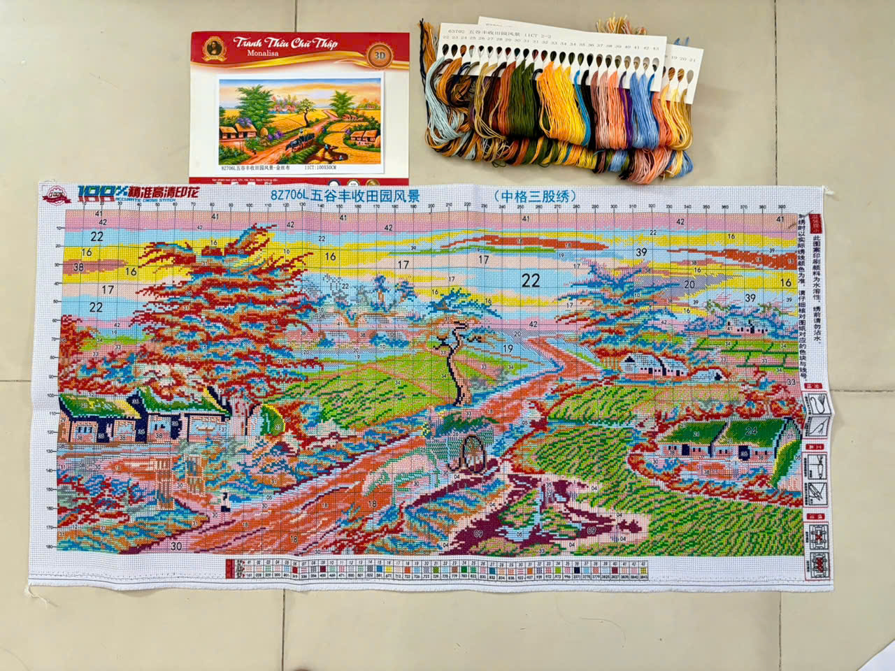 Tranh thêu chữ thập Quê hương mùa lúa chín 8Z706L, kích thước 100 x 50 cm, thêu kín