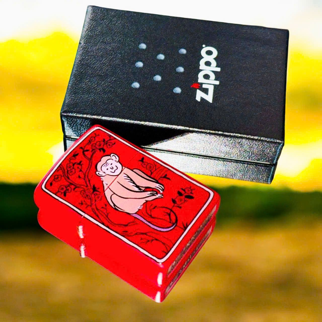 Bật lửa Zippo Year of the Monkey - Phiên Bản 12 Con Giáp (Tuổi Thân) Thiết Kế Việt Nam, Sơn Tĩnh Điện Đỏ May Mắn Chính Hãng