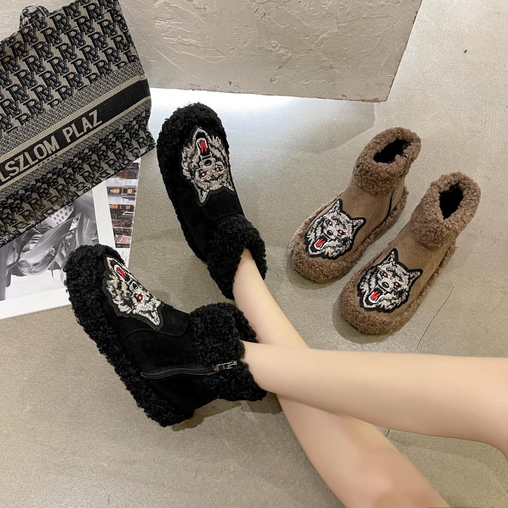 Giày Boot Cổ Ngắn Lót Lông Phong Cách Hàn Quốc Thời Trang Mùa Đông Dành Cho Nữ Iss861