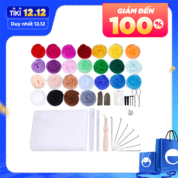 Bộ đan móc len và kim dụng cụ tự làm cho người mới bắt đầu Kit Wool Roving 25 Colors