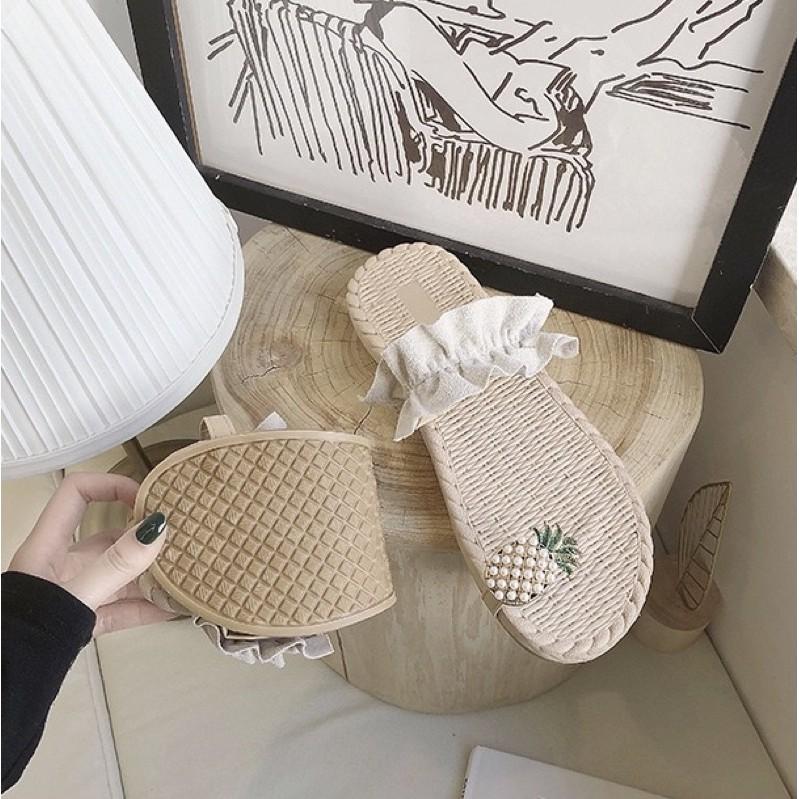 Dép xỏ ngón nữ dép đi biển nữ dễ thương đế cói xỏ ngón dứa quai ngang bèo nhún
