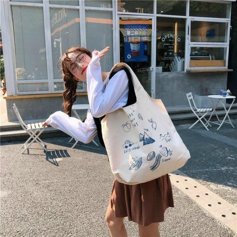 Túi vải canvas tote Hình Thiên nhiên Xanh rờn phong cách Hàn Quốc ulzzang