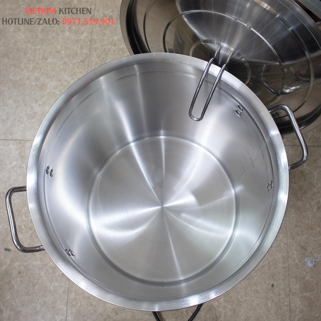 Nồi inox đáy dày 5 lớp 50L (40 x 40)cm - nồi đáy liền cao cấp có giỏ inox