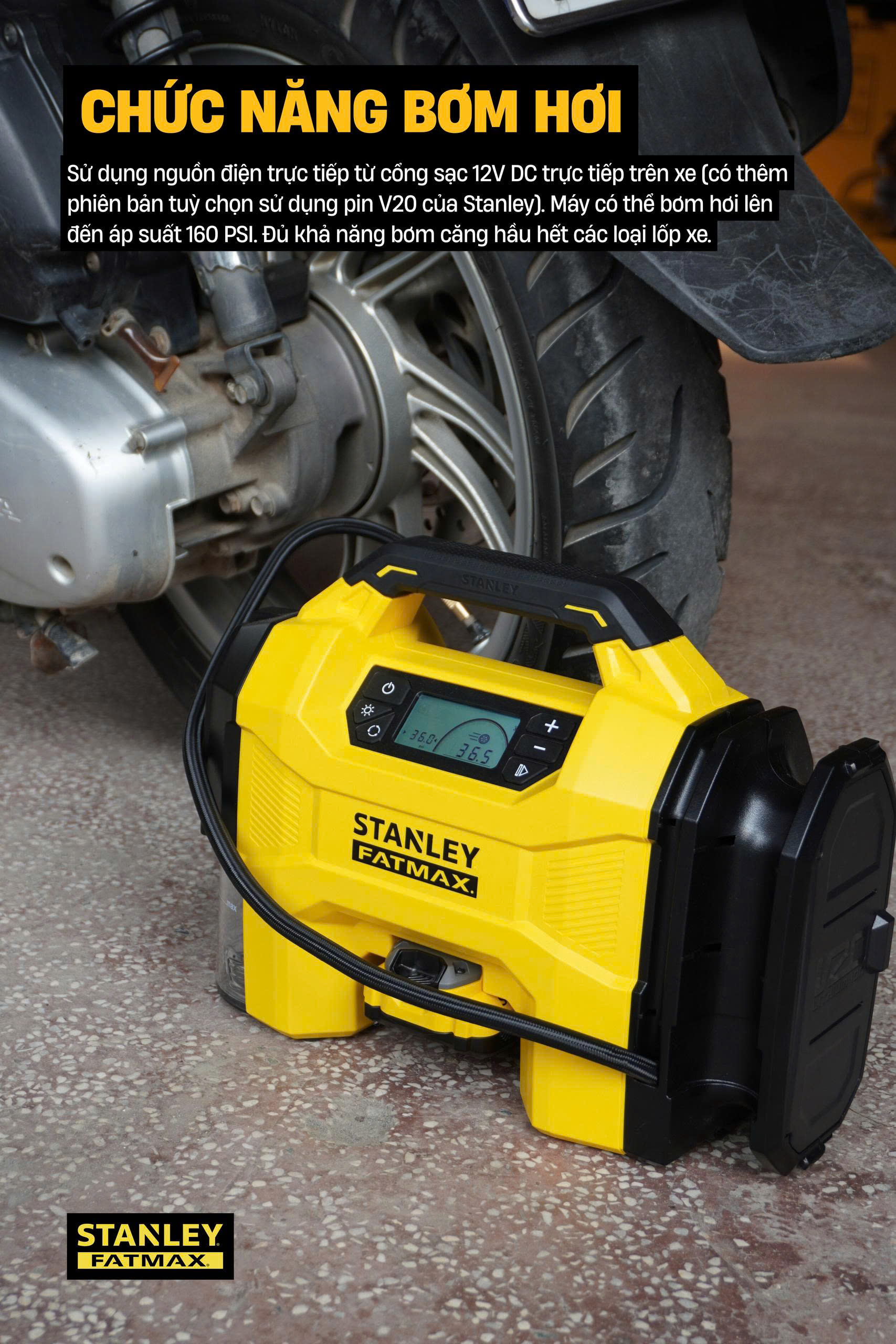 Máy bơm hơi đa năng dùng pin kèm tính năng thổi và hút bụi hiệu STANLEY Model SXVI02001A, 3 trong 1- hàng chính hãng