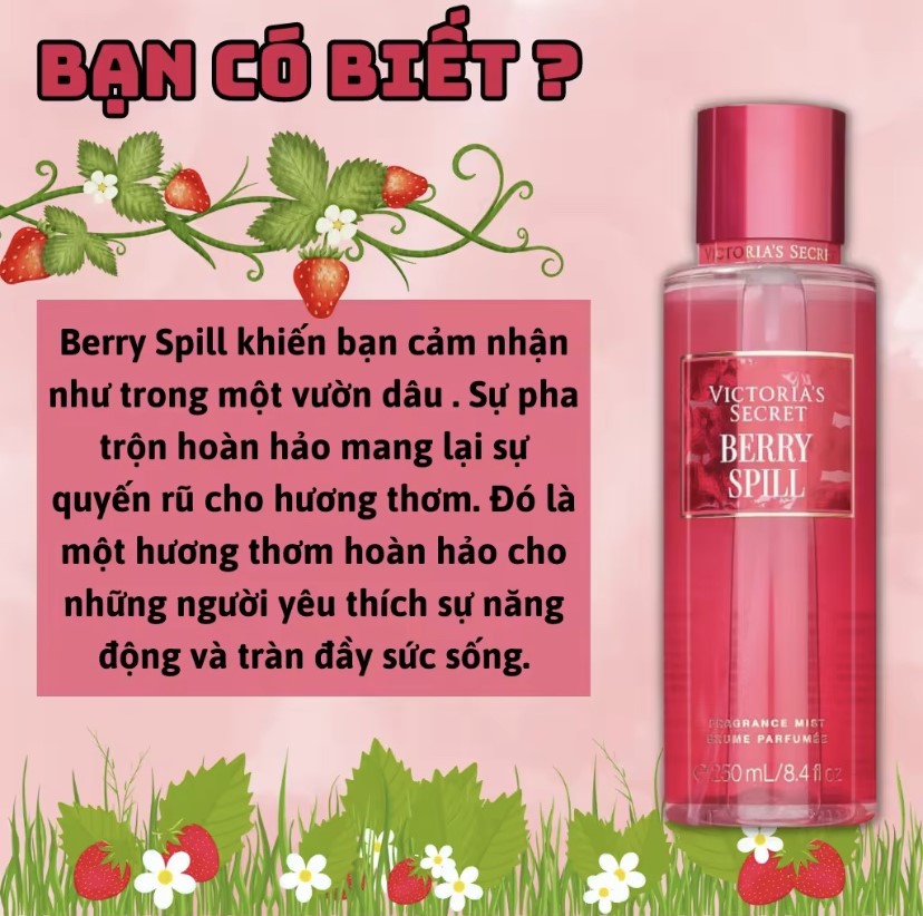 Victoria Secret Berry Spill Chính Hãng - Body Mist Victoria Secret 250ml &amp; Lotion Victoria Secret 236ml Chính Hãng