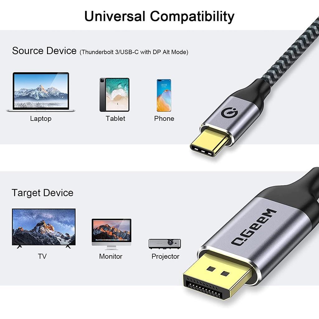 Cáp Chuyển Đổi USB C Sang Displayport QGeeM 3 Sang Displayport Với MacBook Pro / Air, iPad Pro 2021 Surface Book 2