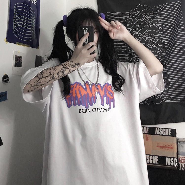 Áo thun tay lỡ form rộng in nổi BCRN CHMPV , áo phông nam nữ form rộng Unisex phong cách ulzzang hàn quốc JASHOP