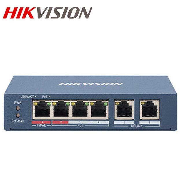 Switch Mạng Thông Minh 4 Cổng PoE HIKVISION.chuẩn IEEE 802.3af/at,Chống sét 6KV,Vỏ kim loại,khoảng cách Tối đa 300m - Hàng Chính Hãng