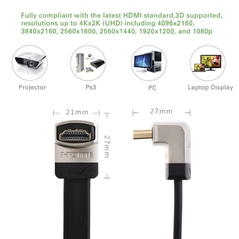 Ugreen UG10281HD122TK 1M dây màu đen đầu màu xám Cáp tín hiệu HDMI dẹt bẻ gốc 90 độ - HÀNG CHÍNH HÃNG