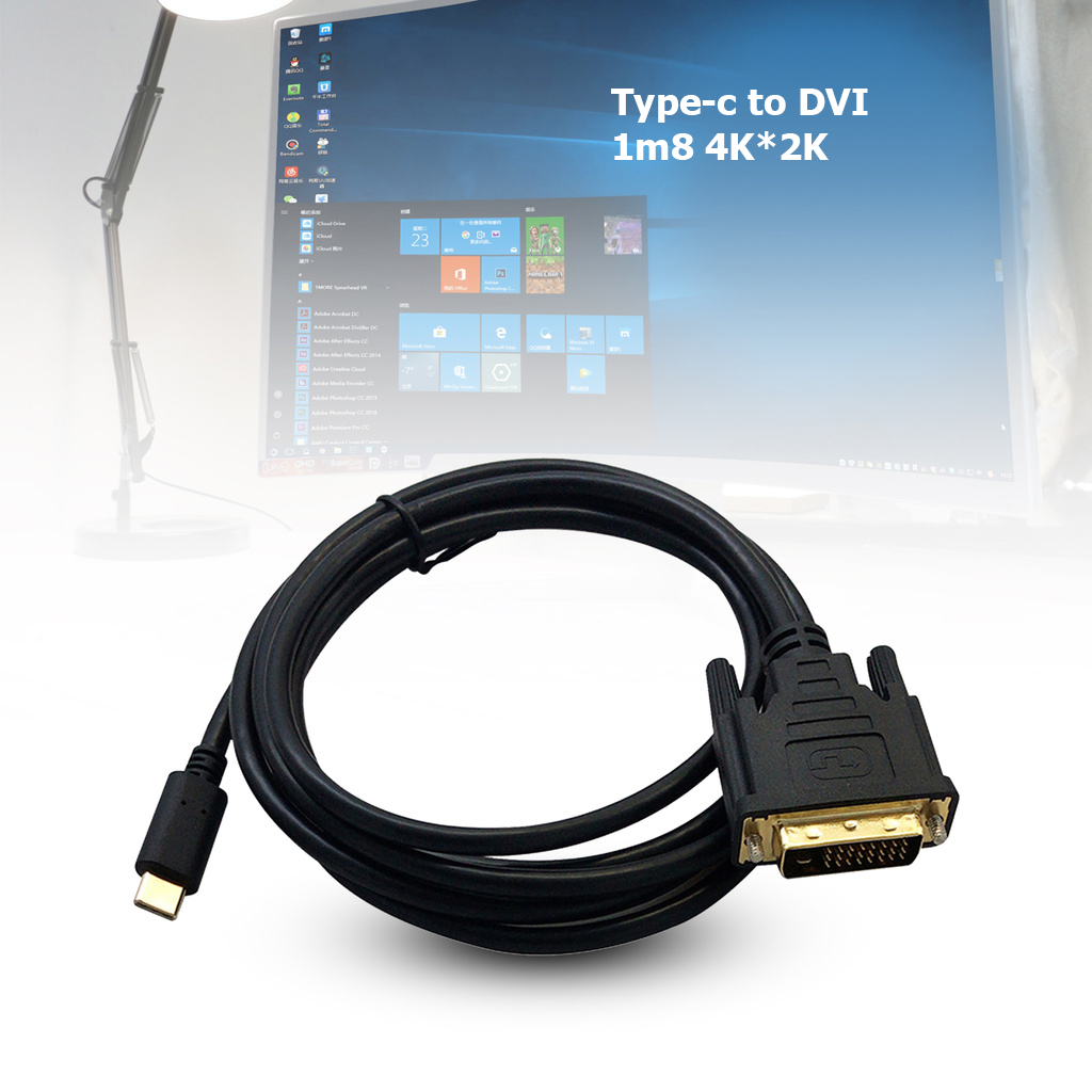 Cáp chuyển tín hiệu Usb Type-c (Thunderbolt 3) ra DVI + 1 cho màn hình, máy chiếu dài 1m8 hỗ trợ độ phân giải 4k*2k
