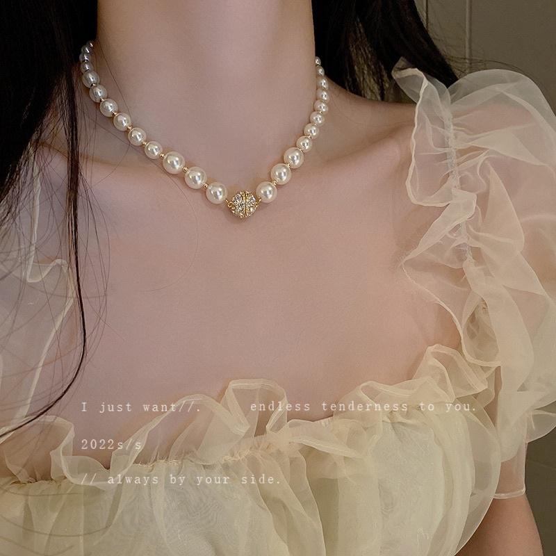 Vòng cổ nữ choker nữ hạt trai dự tiệc sang trọng mặt đính ngọc