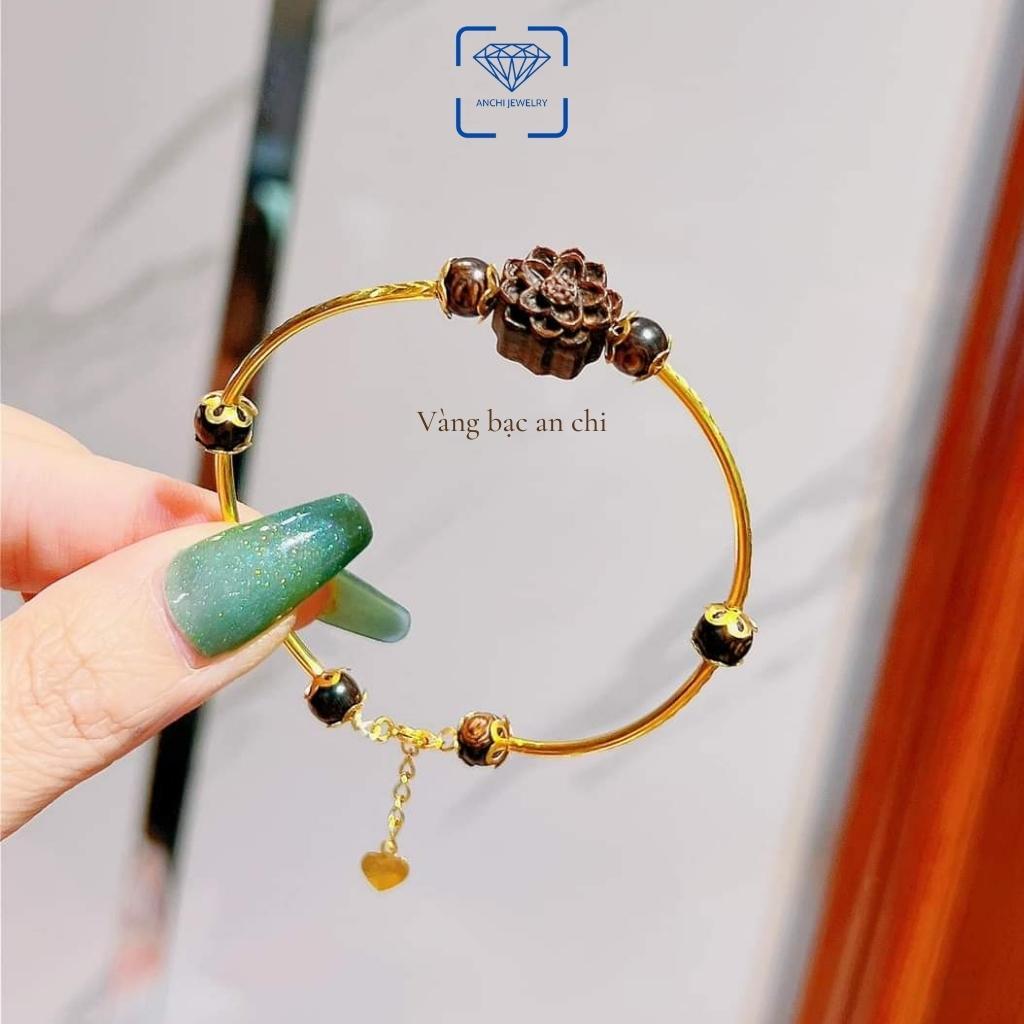 Vòng tay bạc mạ vàng mix hoa sen trầm hương Anchi jewelry