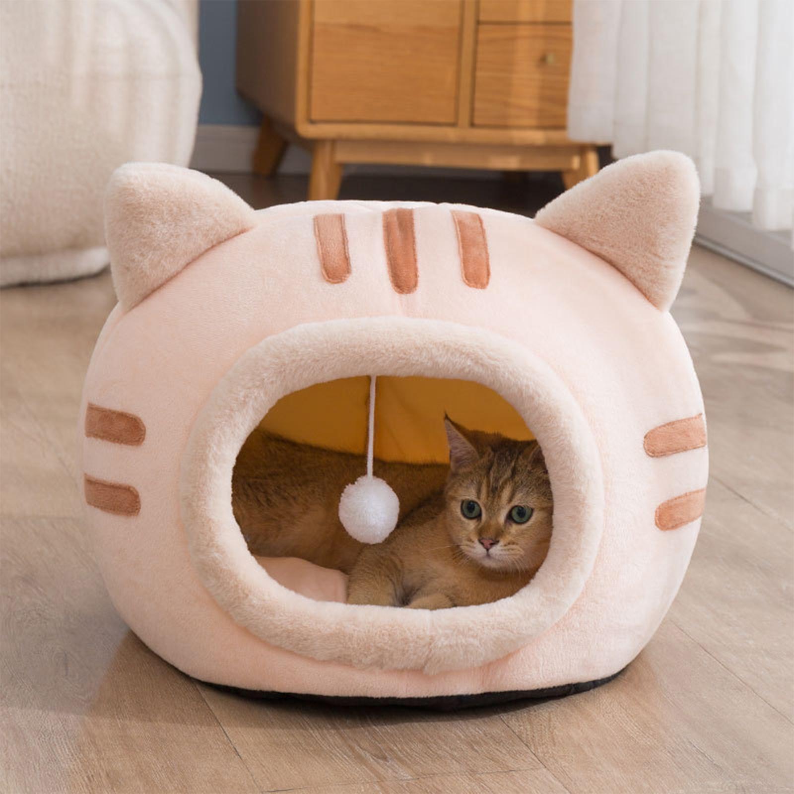 Soft Cave Cat Beds Warm Nest Semi Closed Dog Bed Kitten House Pet Supplies pink