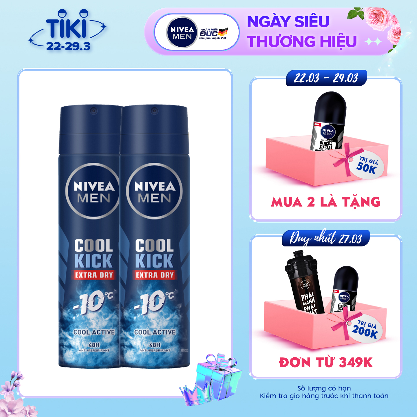 Combo 2 Xịt Ngăn Mùi NIVEA MEN Cool Kick Mát Lạnh 150ml - 82883