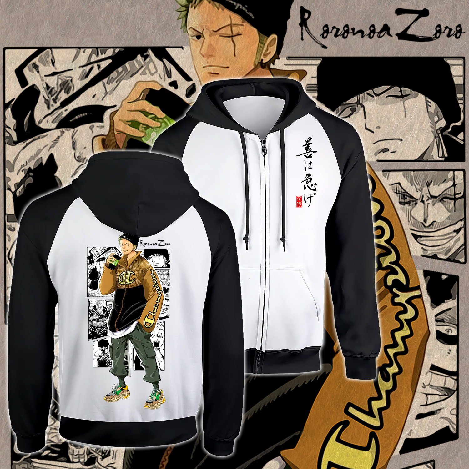 Áo khoác One Piece Zoro K06, Áo khoác hoodie Anime Manga One Piece Roronoa Zoro Unisex Nam Nữ