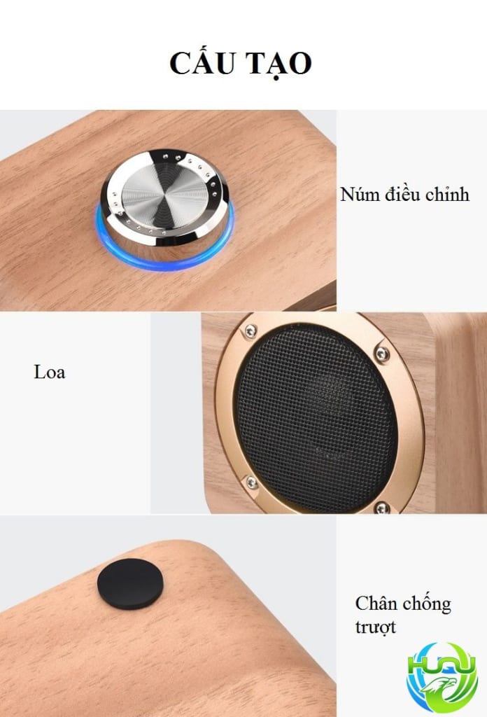 Loa Bluetooth Mini Bằng Gỗ Phong Cách Retro - Nút điều chỉnh đơn giản