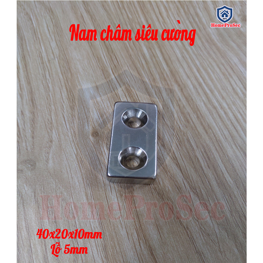 Nam châm siêu cường 2 lỗ 40x20x10mm