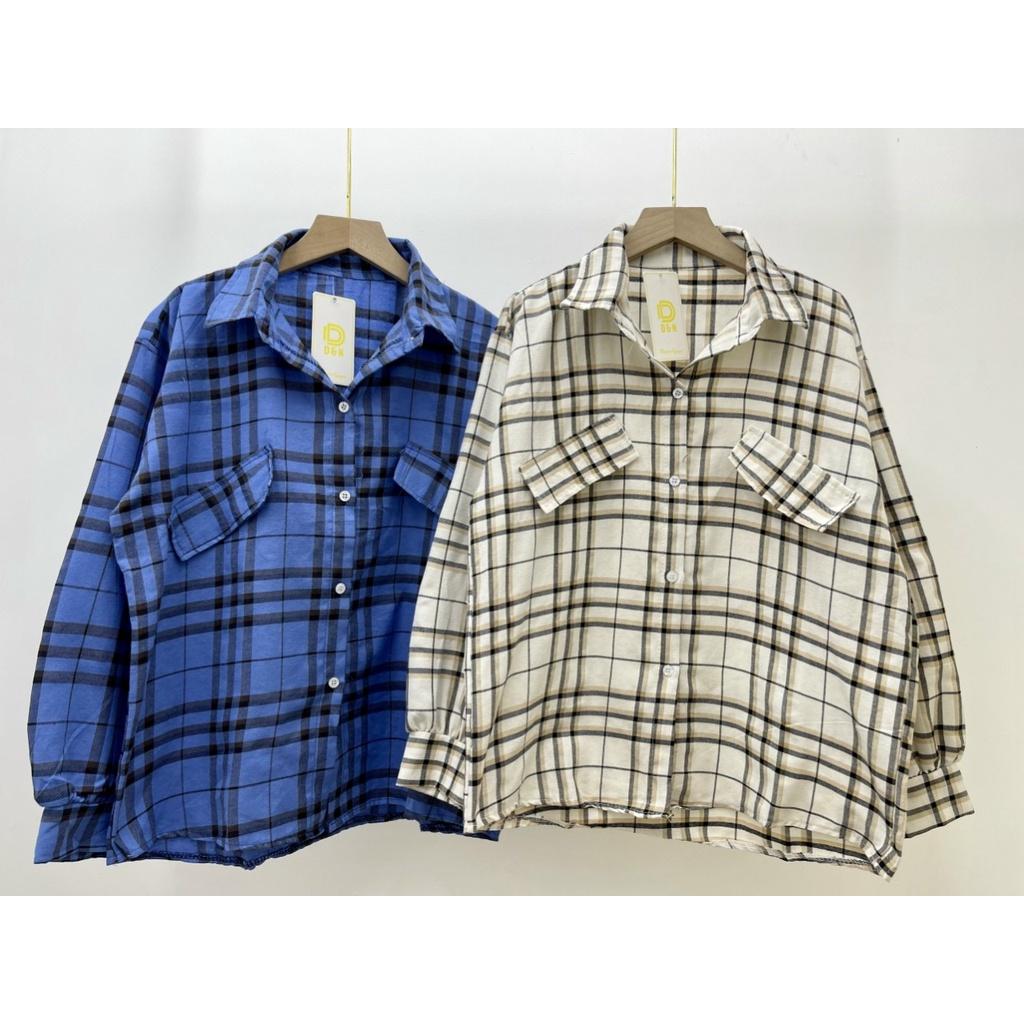 Áo sơ mi kẻ caro 3 màu 2 túi lệch dài tay FORM rộng unisex/ Áo khoác chống nắng/Áo khoác ulzzang siêu chất