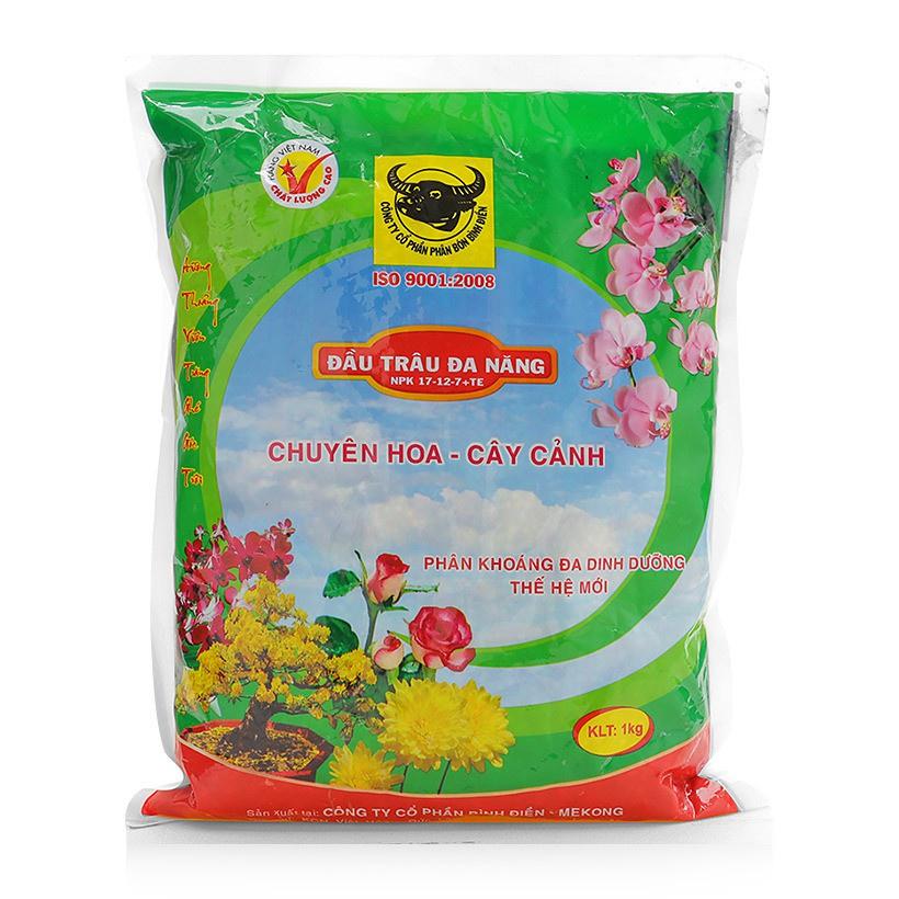 Phân bón đầu trâu đa năng NPK 17-12-7 TE chuyên hoa và cây cảnh - gói 200g