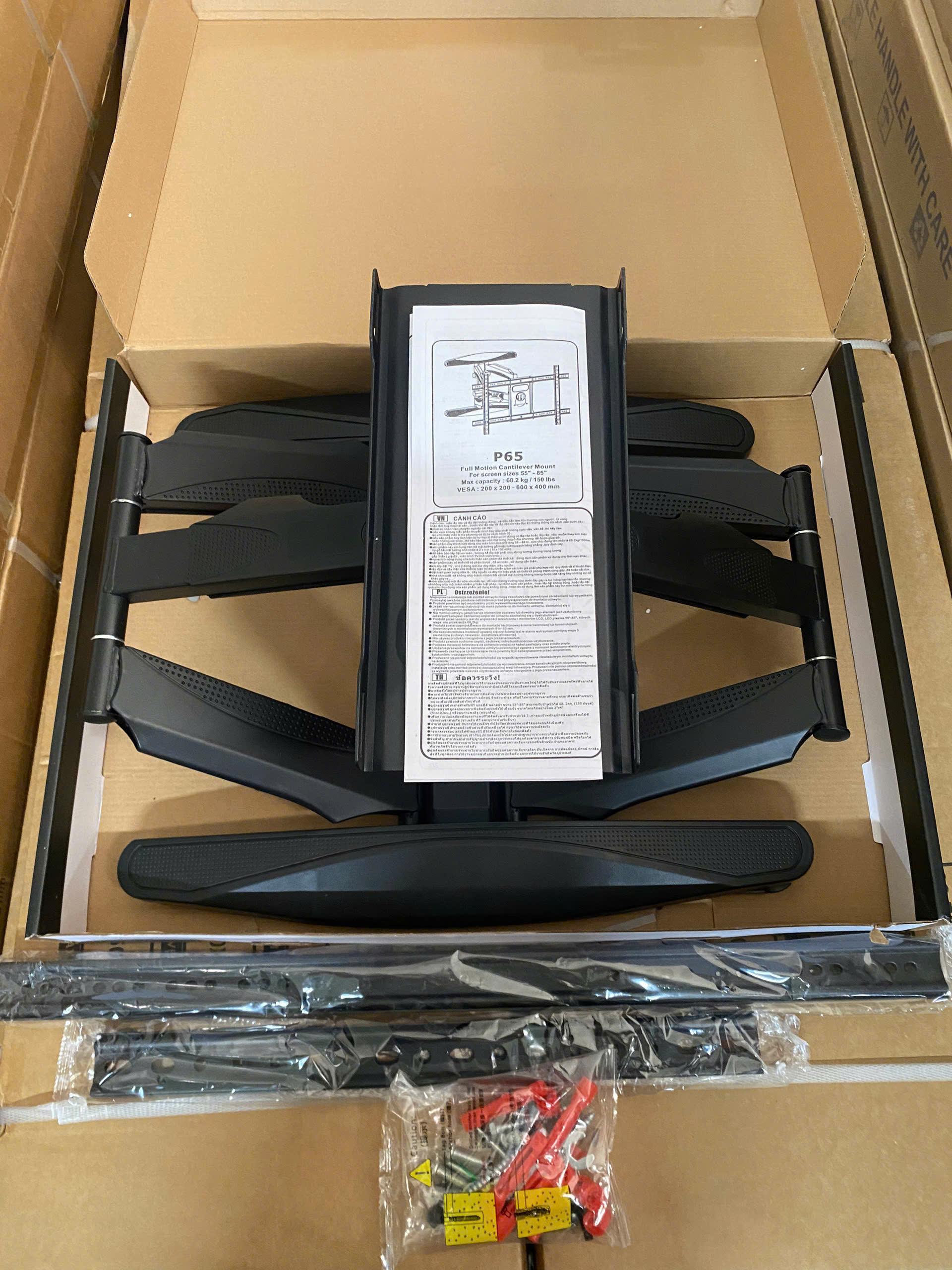 Khung Treo Tivi XOAY P65 Dành Cho Tivi 55 Inch - 85 Inch Tải Trọng 68.2kg - Hàng Nhập Khẩu - Thiết Kế Tay Đòn Kép Tăng Cường Độ Bền - Sơn Tĩnh Điện Bóng Bẩy -Hàng nhập khẩu