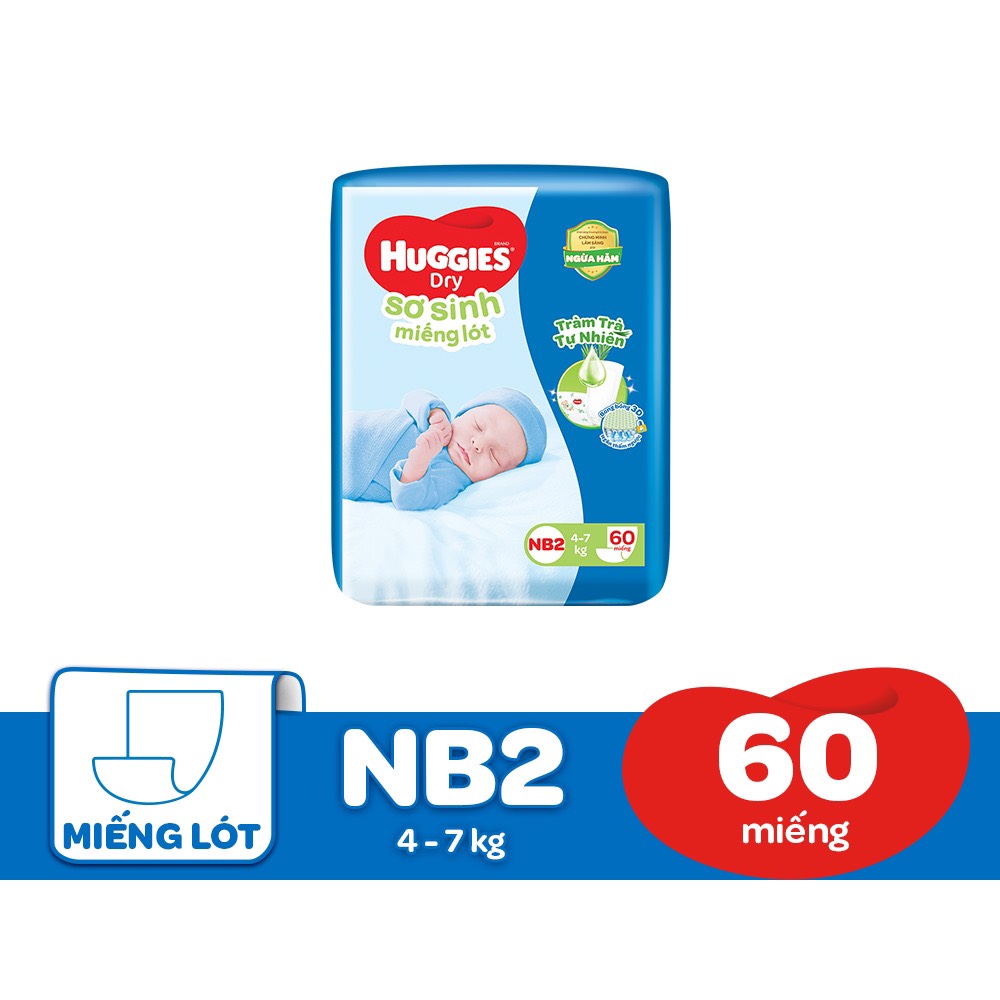 Miếng lót sơ sinh NB2 HUGGIES DRY 60 miếng