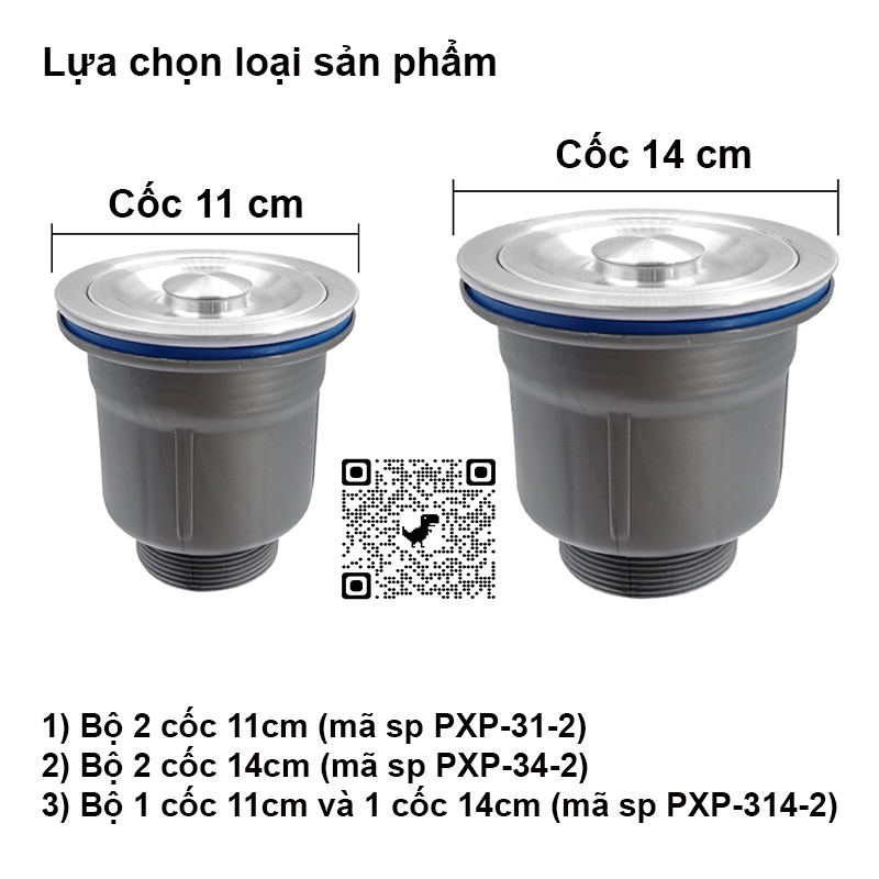 Bộ Xi Phông Xả Thải Bồn Rửa Chén Bát 2 Hố Phi 110-140 Pimisi Cao Cấp - Loại Ống Thải Nhựa Cứng Không Đọng Nước - Cốc Inox 304, Lọc Rác, Bầu Chống Mùi Hôi Và Giảm Dầu Mỡ Ống Dẫn - Có Thoát Tràn | Hàng Chính Hãng