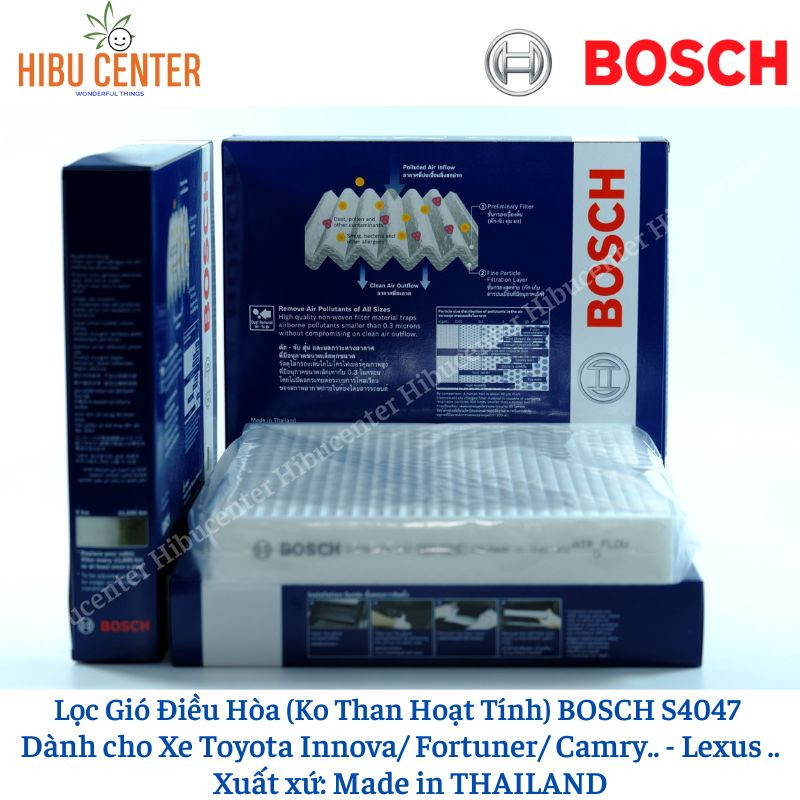 Lọc Gió Điều Hòa Loại Tiêu Chuẩn BOSCH Mã S4047 Dành cho Xe Toyota Innova, Fortuner, Camry, Vios.. .Lexus LX 570,GS300..