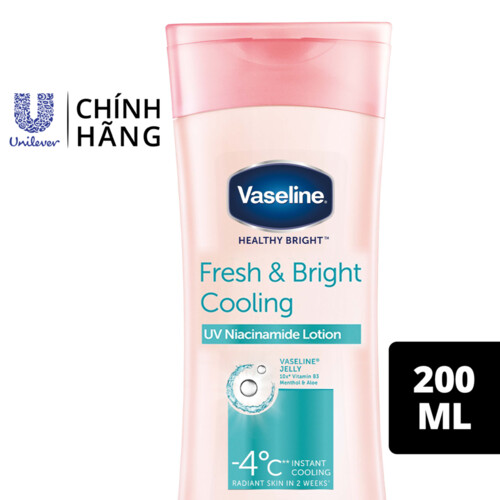 Sữa Dưỡng Thể 200Ml Vaseline Dưỡng Ẩm Sáng Da Fresh & Bright 10X Niacinamide Giúp Da Sáng Khỏe Mịn Căng Tinh Chất Menthol Mát Lạnh Như Tuyết Tan Trên Da