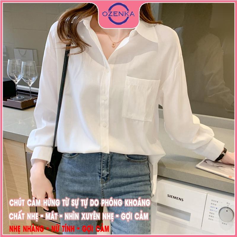 Áo sơ mi đũi trắng nữ , áo tay dài phom rộng đuôi tôm màu trắng free size mặc chống nắng đi học đi chơi