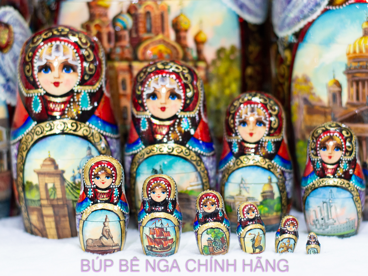 BỘ BÚP BÊ NGA MATRYOSHKA CAO CẤP CỠ LỚN 15 LỚP 35CM HOA VĂN "PHONG CẢNH SAINT PETERSBURG" CỰC ĐẸP VÀ SANG TRỌNG
