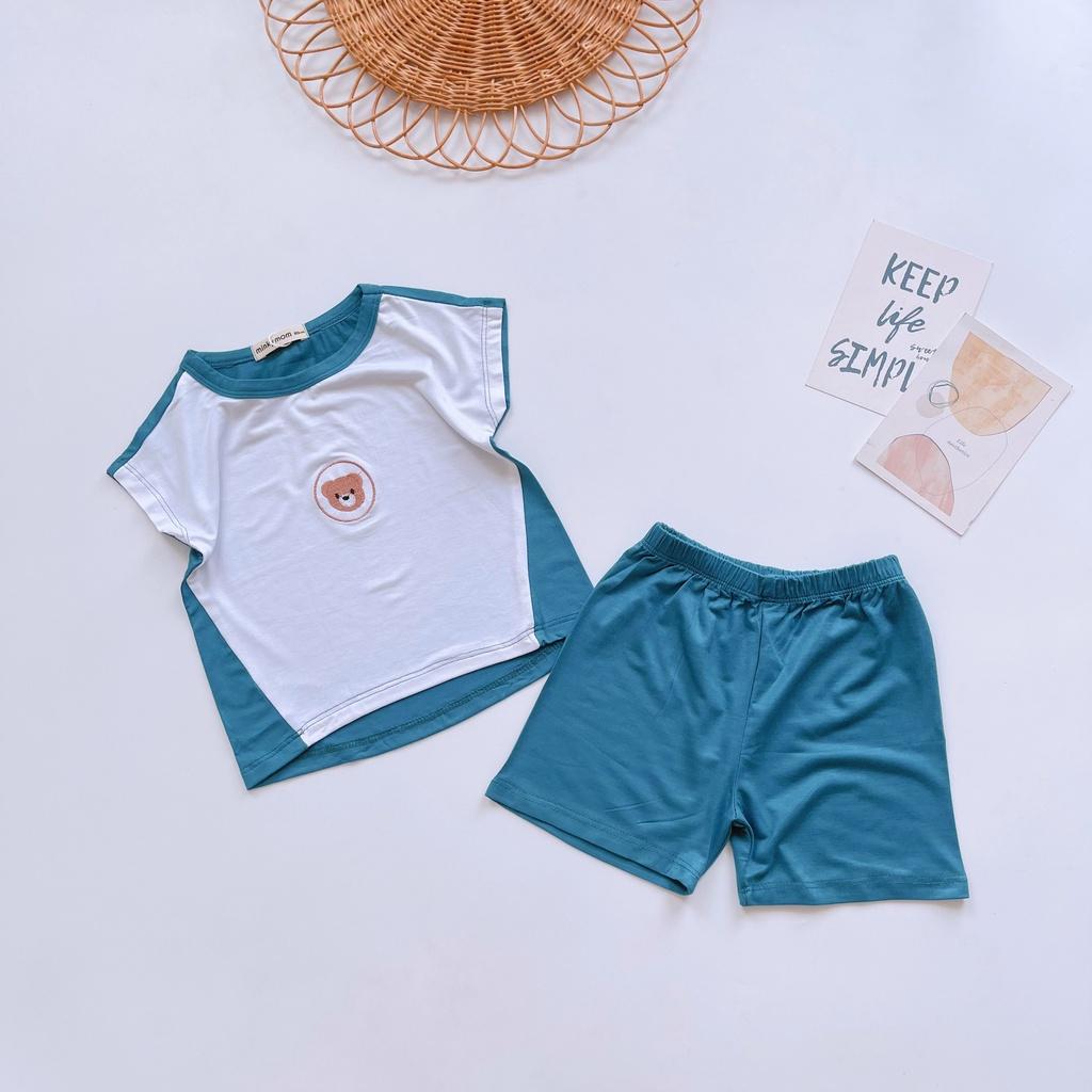 Bộ ngắn tay thun lạnh trắng thêu hình con vật Size Nhí và Đại Minky Mom cho bé trai bé gái từ 7-30kg