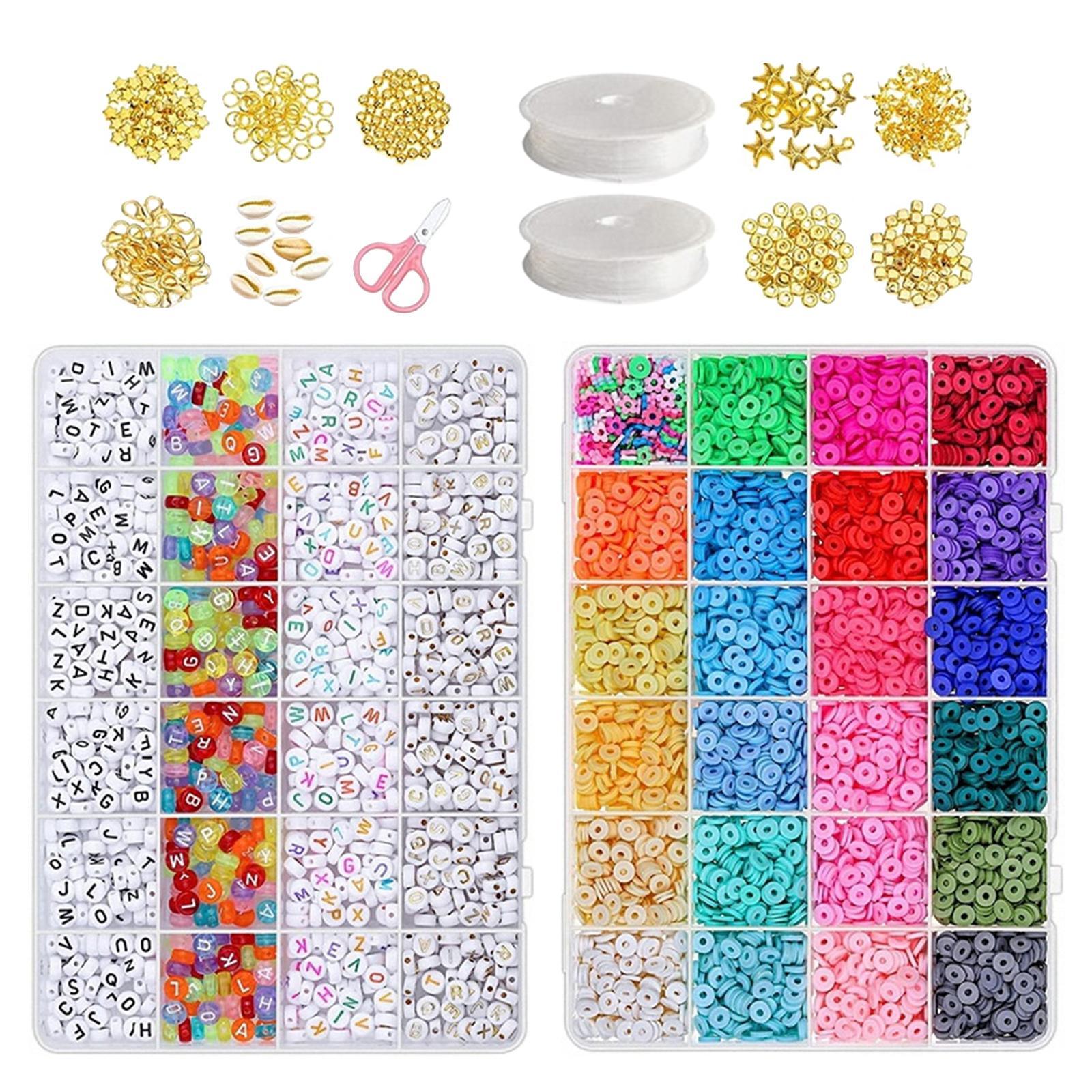 Polymer Clay Beads Set DIY Craft Decoration Handicrafts with Lobster Claw Clasps Disc/Flat Round Beads Beading  for Loose Beads Bracelet
