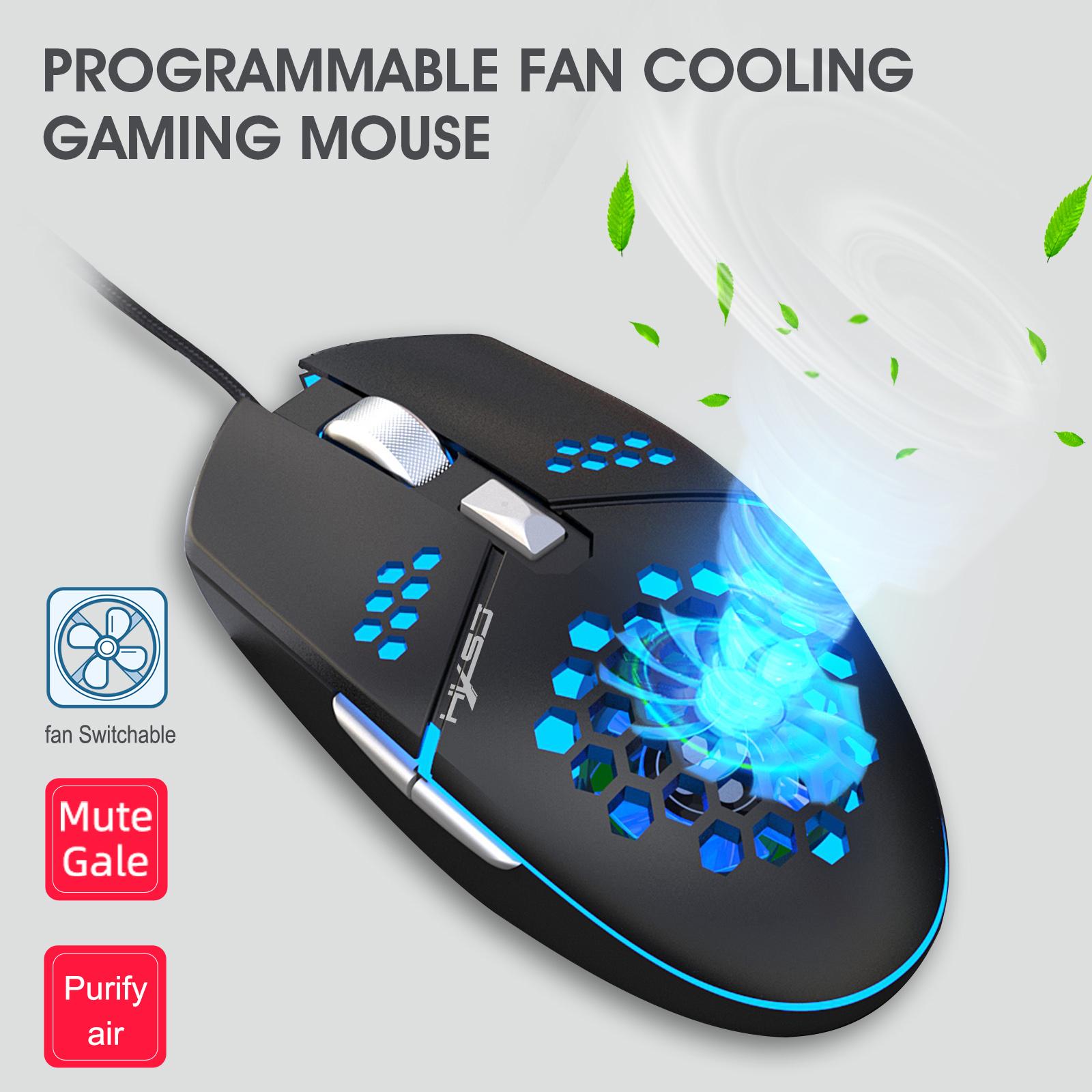 HXSJ J400 Wired Gaming Mouse 6 Buttons Ergonomic Mouse with Cooling Fan 6-level Adjustable DPI for Dsektop Laptop Black