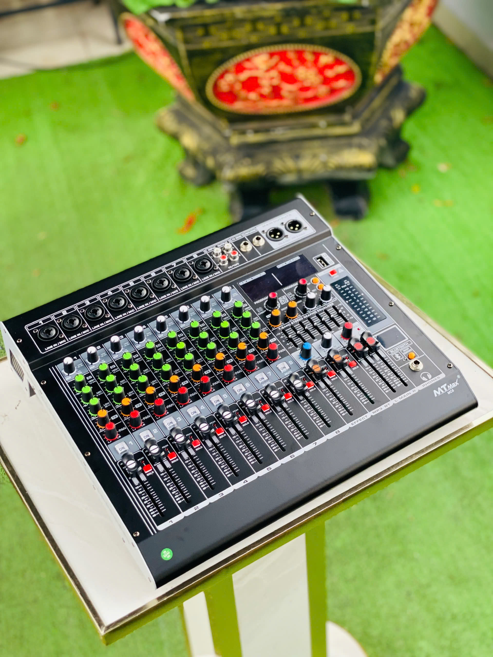 [tặng dây hoa sen] Mixer MC8 8 Kênh Chuyên Dụng nâng cấp âm thanh loa kéo, amply cũ Tích hợp Equalizer 99 hiệu ứng vang hàng nhập khẩu