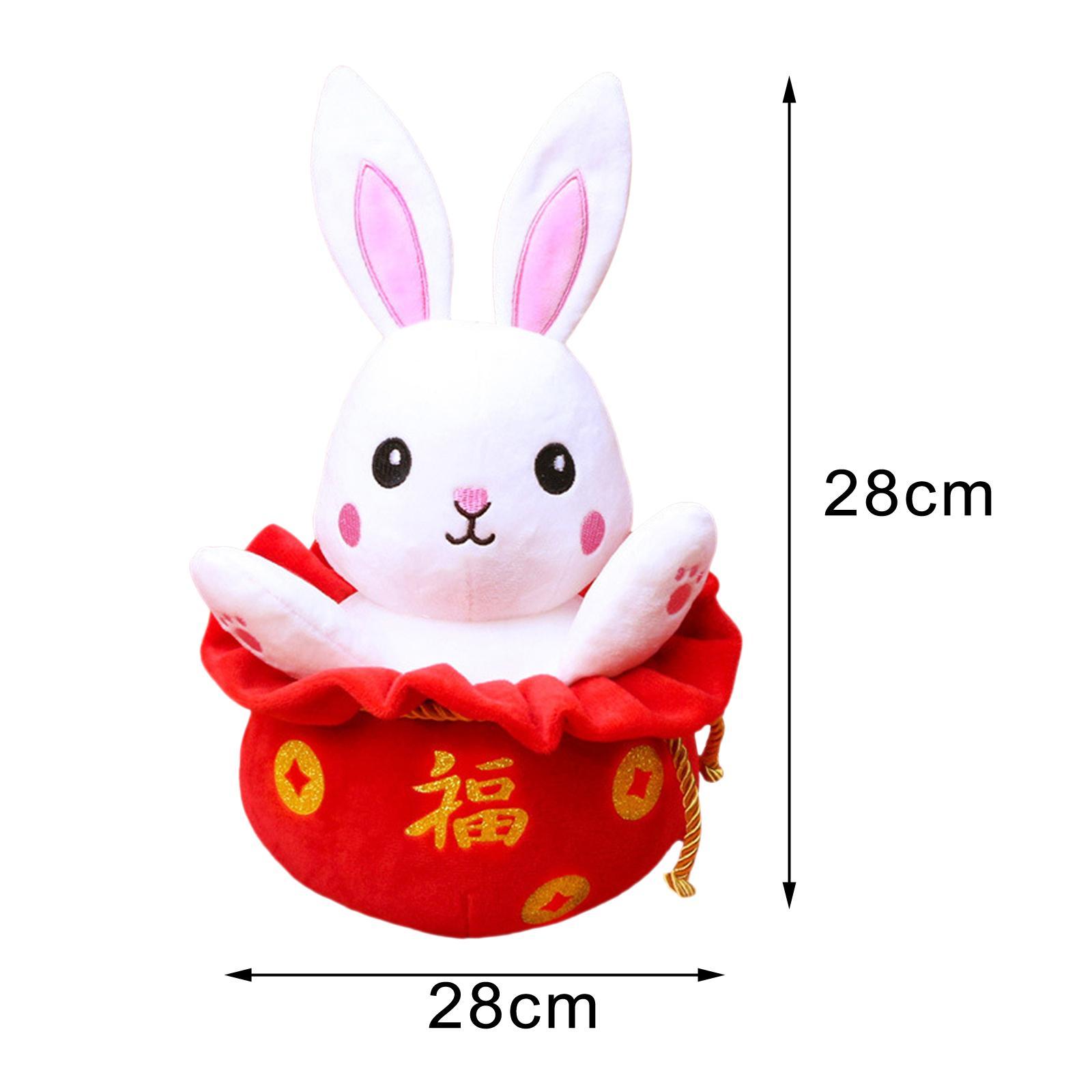 Chinese Style Rabbit Plush Toy Blessing Stuffed Animal Doll for Decor New Year Gift