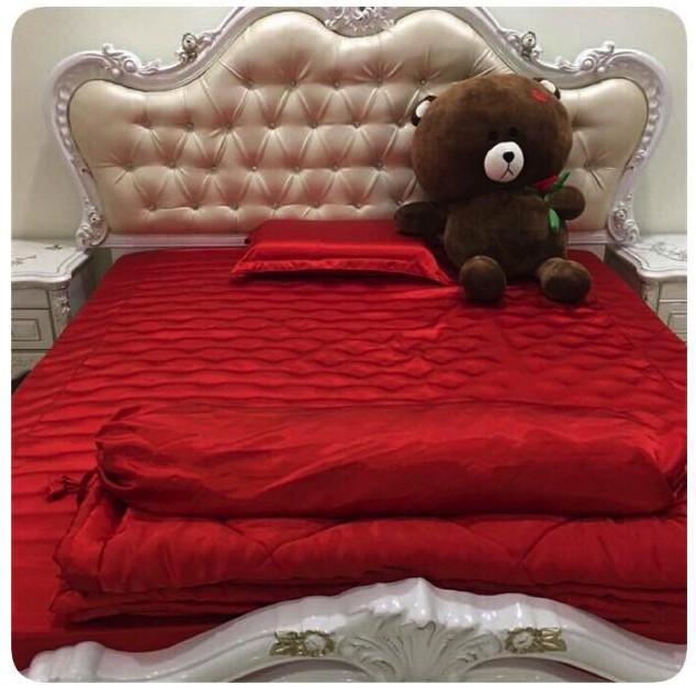 Bộ 5 Món Chăn Trần Bông Ga Gối Phi Lụa Lan Pham Bedding Mát Mịn - Đỏ Tươi