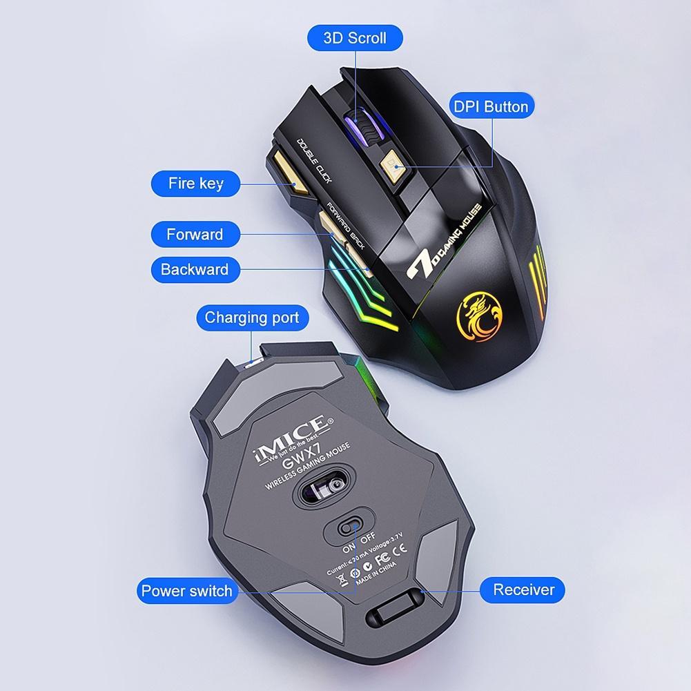 Chuột không dây sạc điện 2.4ghz với 7 nút bấm dùng để chơi game trên máy tính/ laptop
