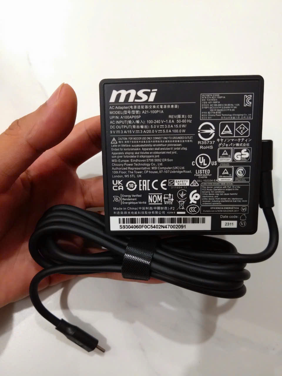 Sạc MSI 100W AC Adapter Type C Charger MSI Prestige 14 A12UC Laptop Notebook hàng nhập khẩu kèm dây nguồn