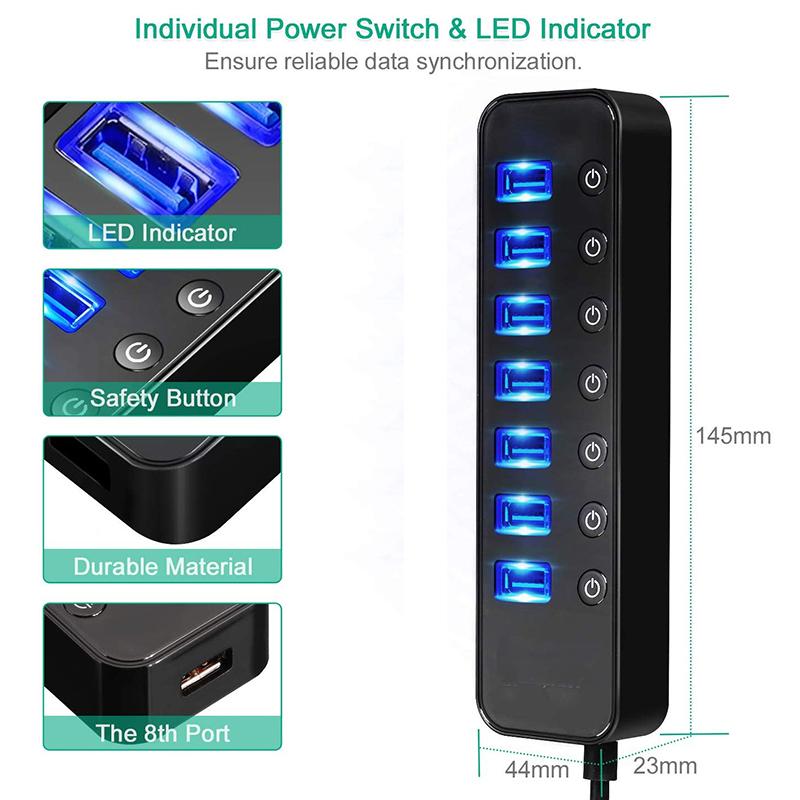 HUB USB 3.0 Đa 4 7 Bộ Chia Cổng Sạc Cho Ipad Mac Book Air Pro PC Máy Tính Xách Tay Phụ Kiện Với 5V 2A Bộ Chuyển Đổi Nguồn Điện