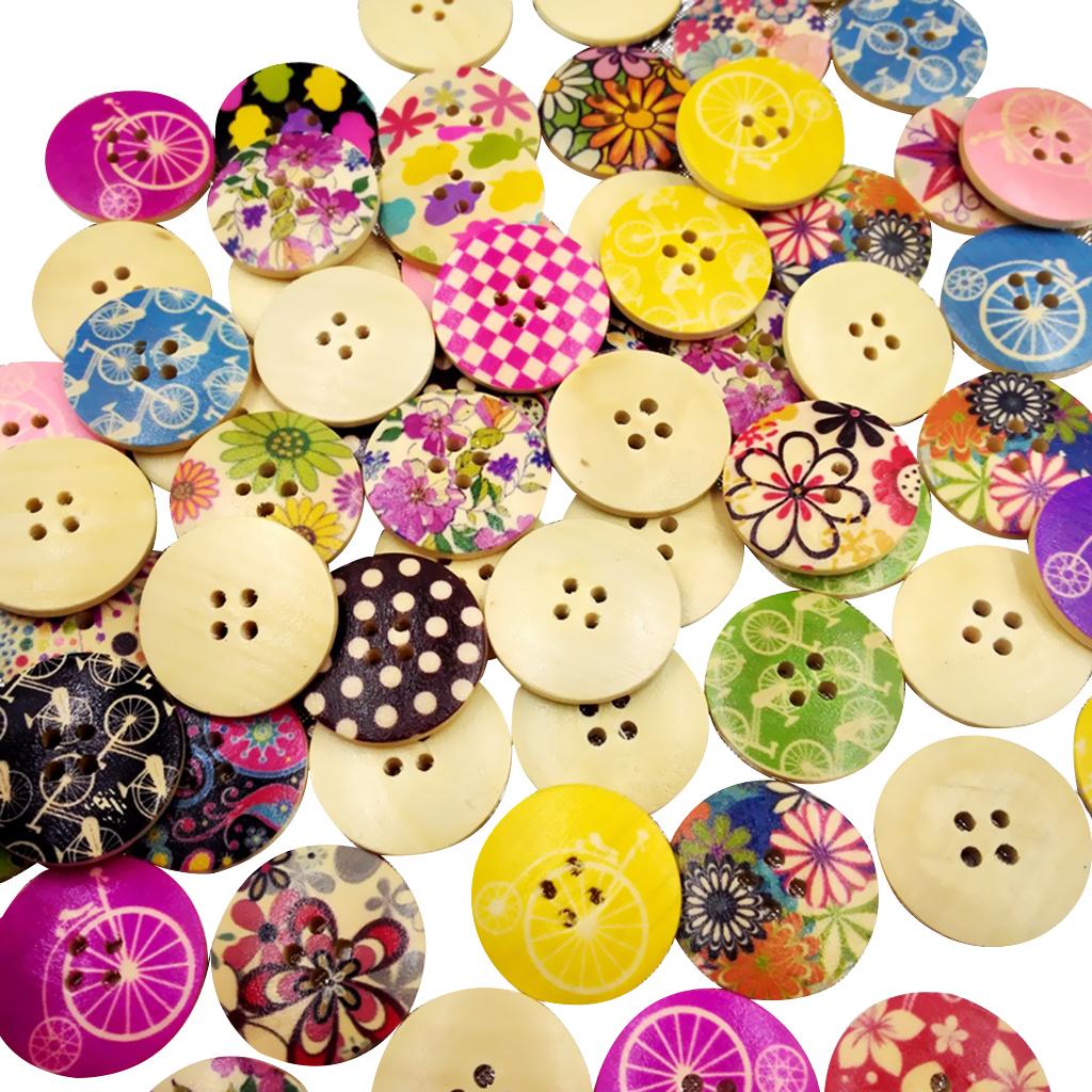 25 Mảnh Ghép Nhiều Màu Sắc Các Loại Nút Gỗ Cho Khâu May Trang Trí 30 Mm