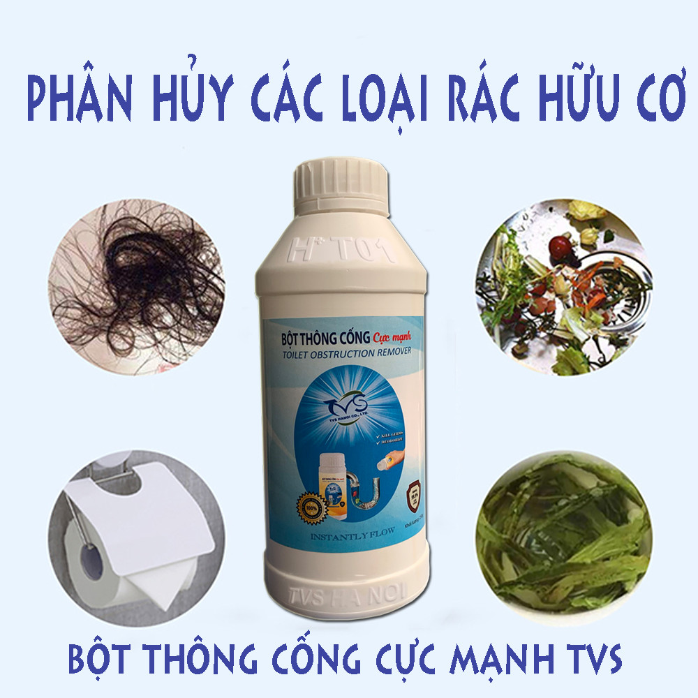 Combo 2 chai bột thông cống TVS-350 gam 1 chai, thông cầu cống, rác hữu cơ, bồn cầu, chậu rửa bát loại mạnh nhất