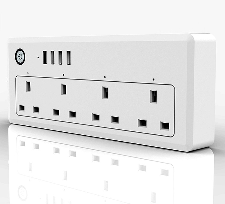 Ổ cắm thông minh kết nối wifi và 4 cổng độc lập, hẹn giờ bật/ tắt ĐKTX qua điện thoại (Tặng 3 nút kẹp cao su giữ dây điện- Màu ngẫu nhiên)