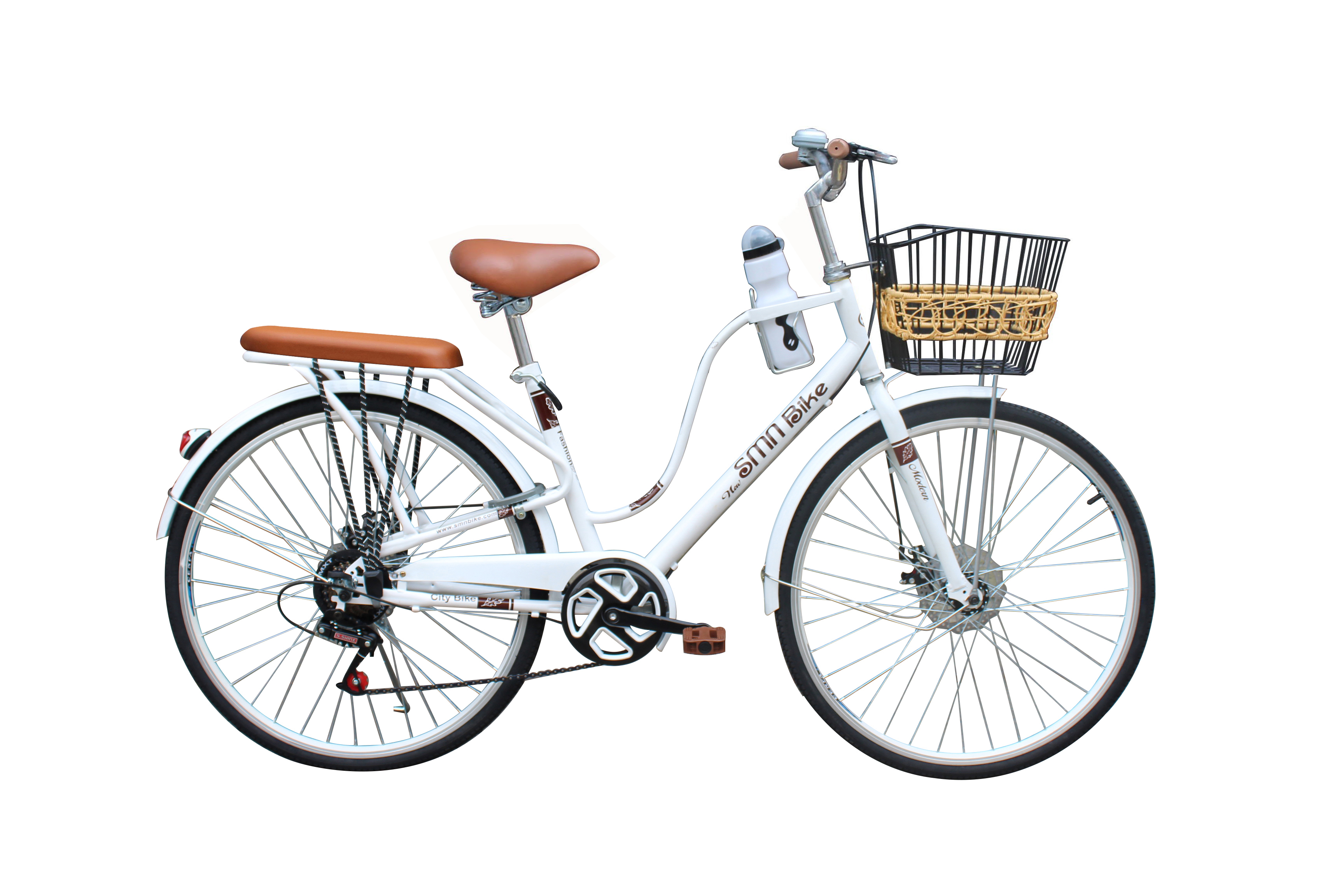 Xe đạp đường phố SMNBIke đề đĩa líp 7 26 inch ( trắng - trắng )